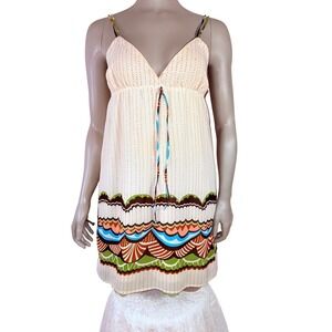Goldfish Women's Cream Polka Dot Smocked‎ Empire Waist Mini Dress M